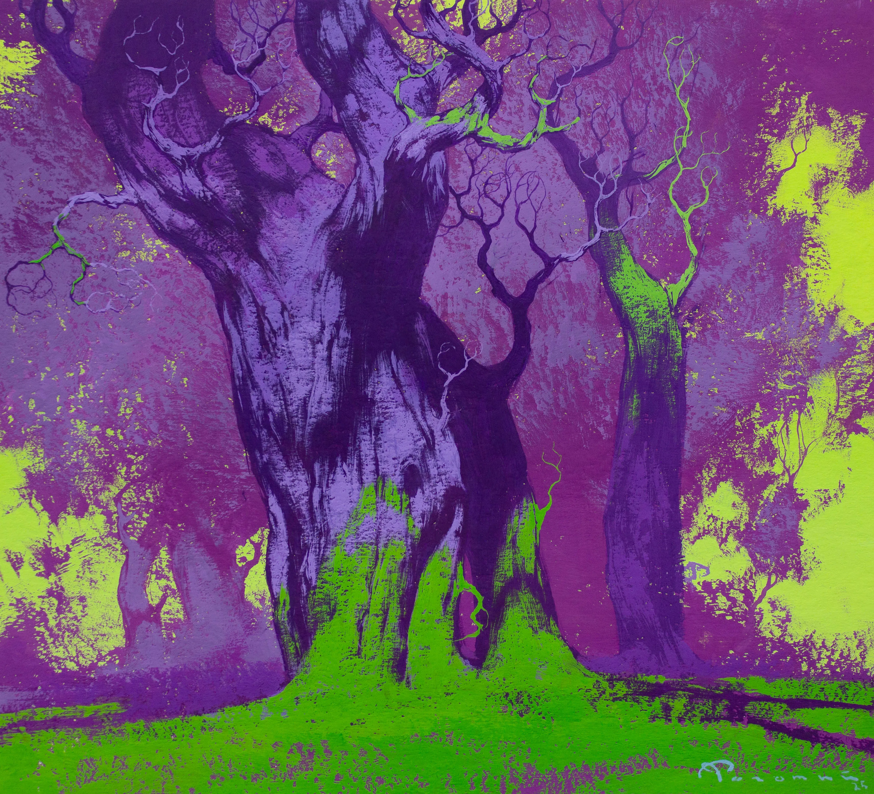 Image of Violet Forest by Artem Rohovyi, size: 27x30, made of Gouache,paper, Painting medium, priced at $800 Photo 1 of 3.