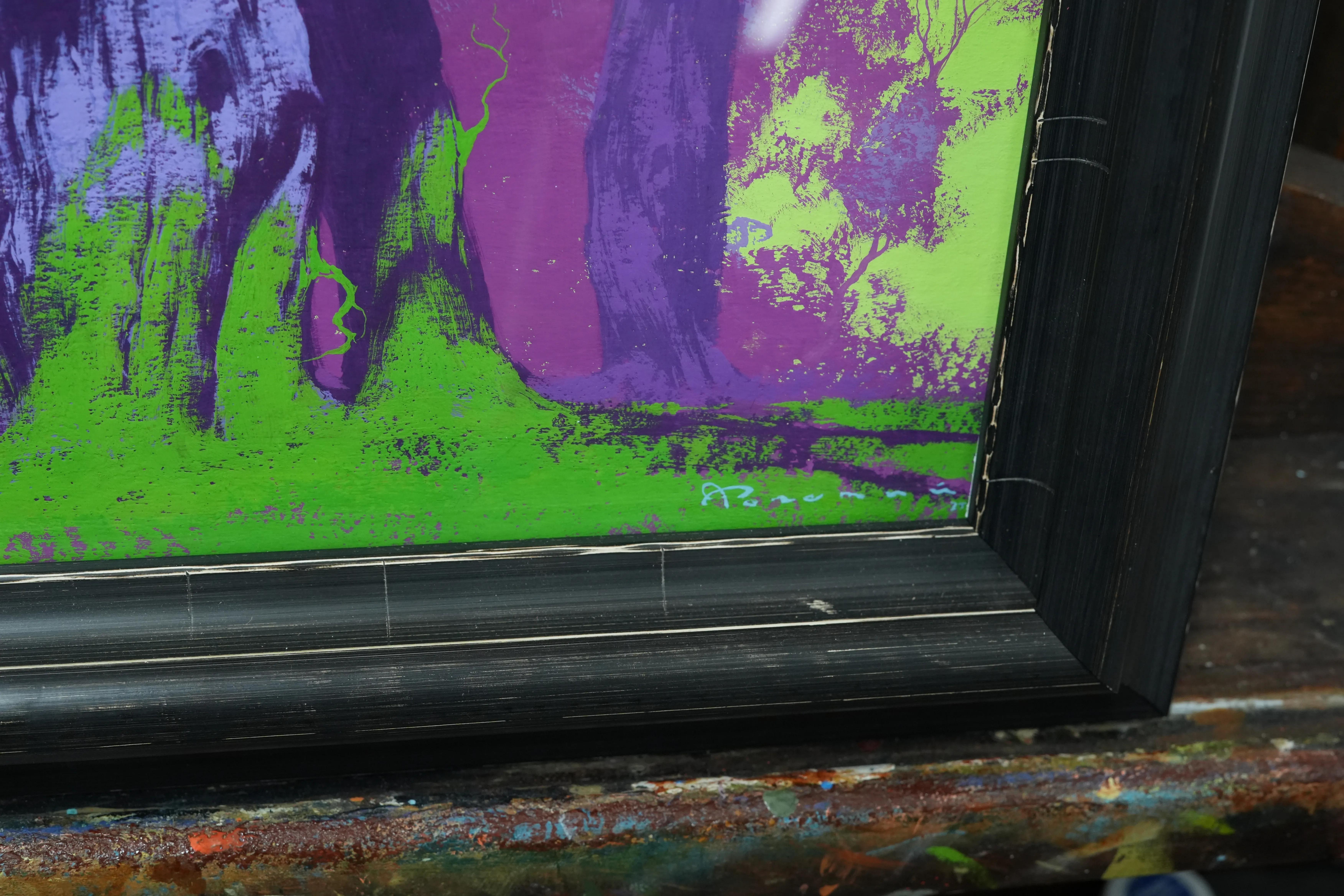 Image of Violet Forest by Artem Rohovyi, size: 27x30, made of Gouache,paper, Painting medium, priced at $800 Photo 3 of 3.